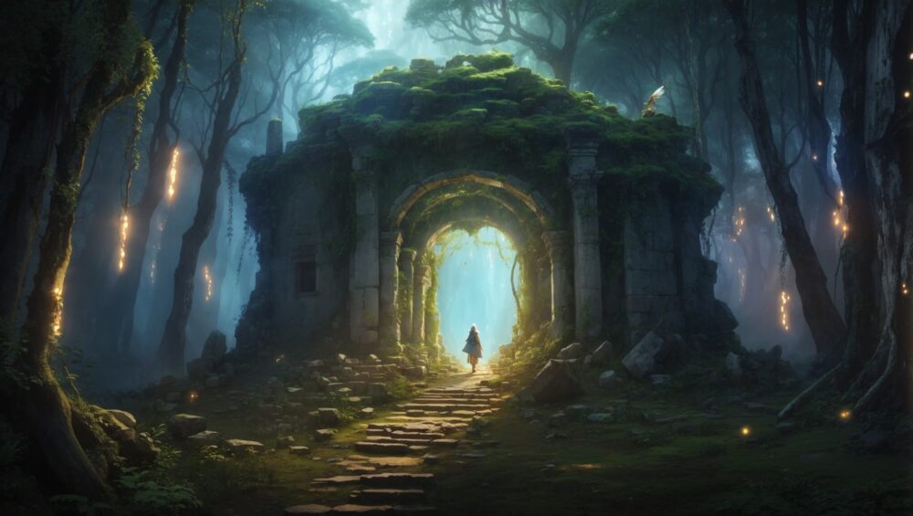 Midjourney「未知の森の巡礼者」イメージ